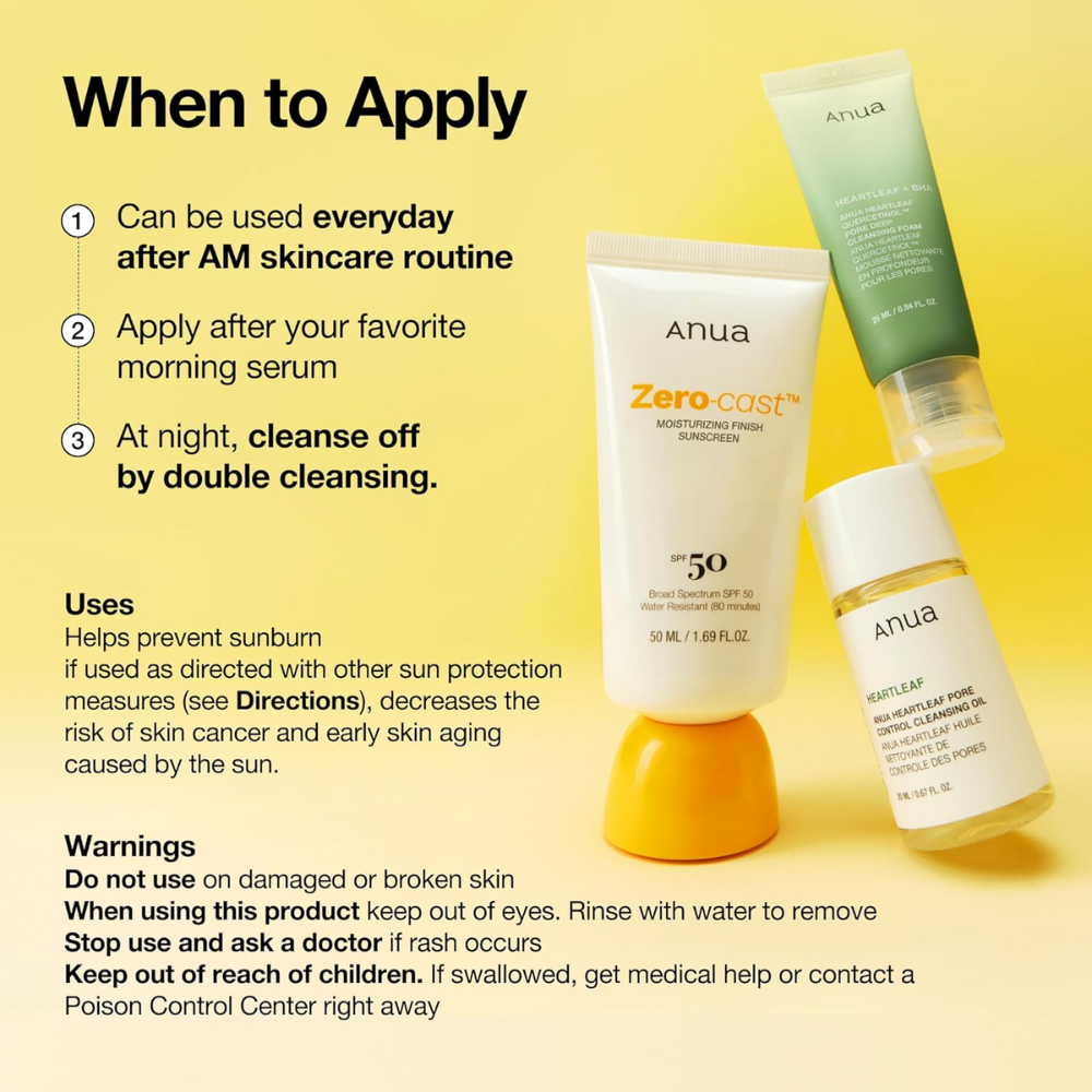 Anua Zero-Cast Moisturizing Finish Sunscreen SPF 50 50ml