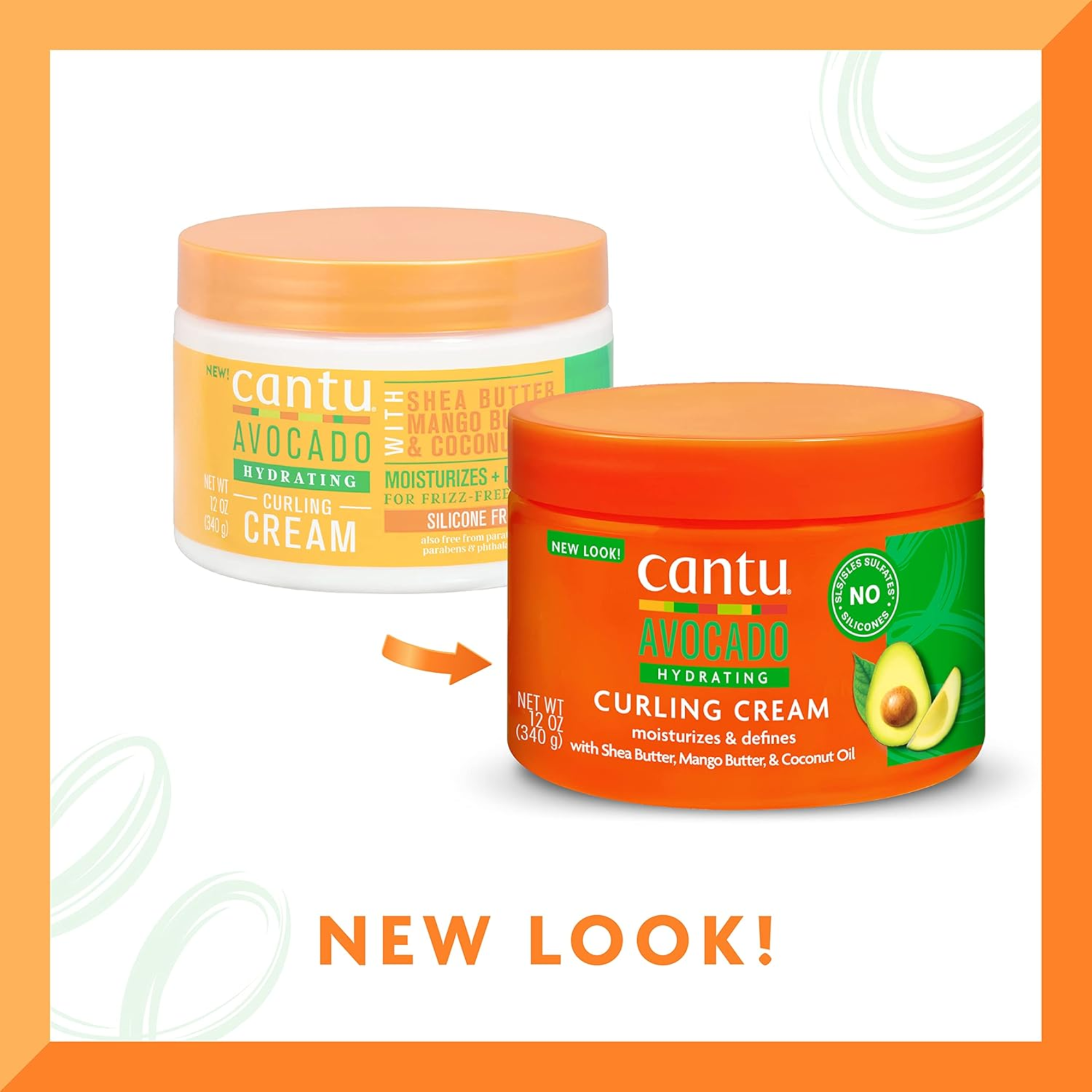 Cantu Avocado Hydrating Curling Cream Moisturizes + Defines For frizz - free curls 340g