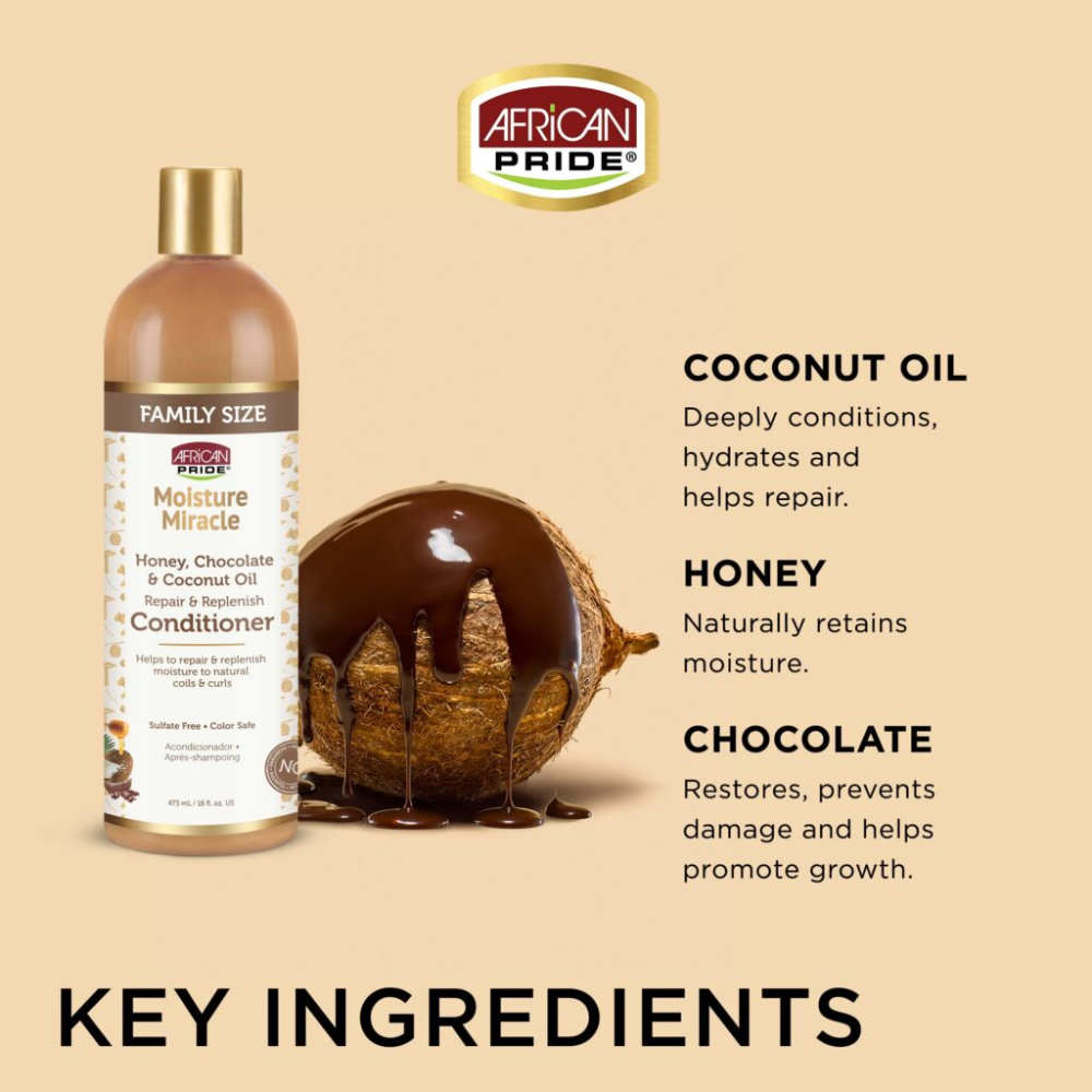The African Pride Moisture Miracle Honey, Chocolate & Coconut Oil Conditioner (473ml)