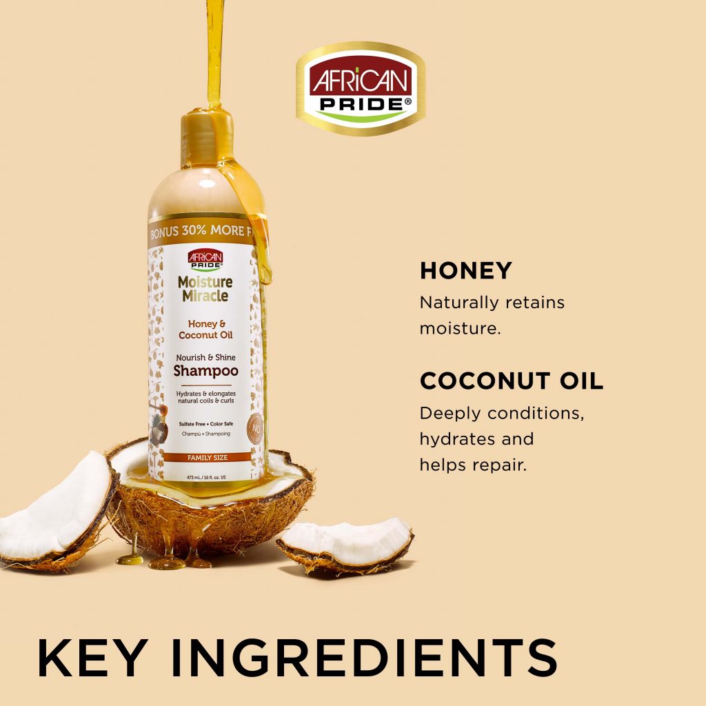 African Pride Moisture Miracle Honey & Coconut Oil Shampoo 473ml (Family Size)