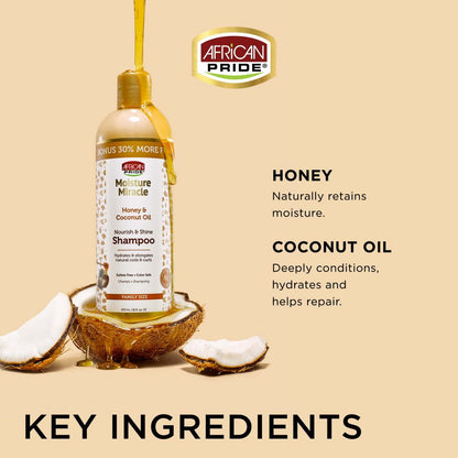 African Pride Moisture Miracle Honey & Coconut Oil Shampoo 473ml (Family Size)