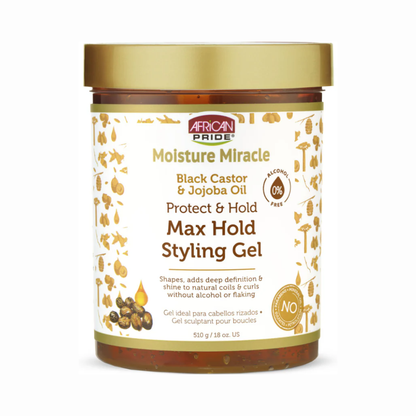 African Pride Moisture Miracle Black Castor & Jojoba Oil Max Hold Styling Gel – 510g