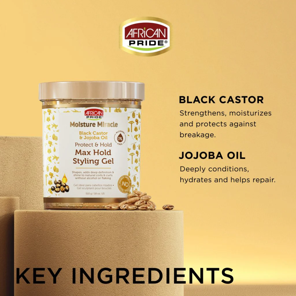 African Pride Moisture Miracle Black Castor & Jojoba Oil Max Hold Styling Gel – 510g