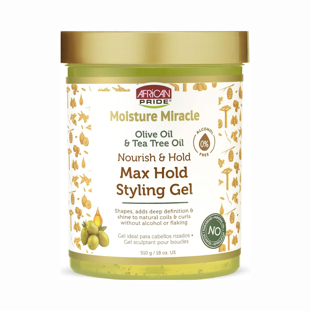 African Pride Moisture Miracle Olive Oil & Tea Tree Max Hold Styling Gel – 510g