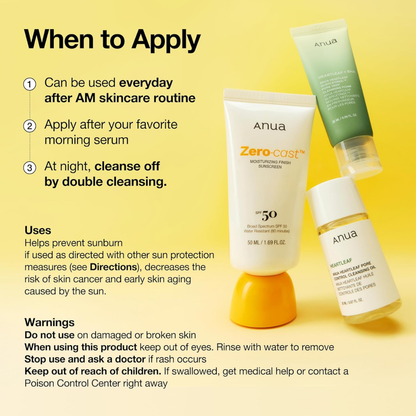 Anua Zero-Cast Moisturizing Finish Sunscreen SPF 50 50ml