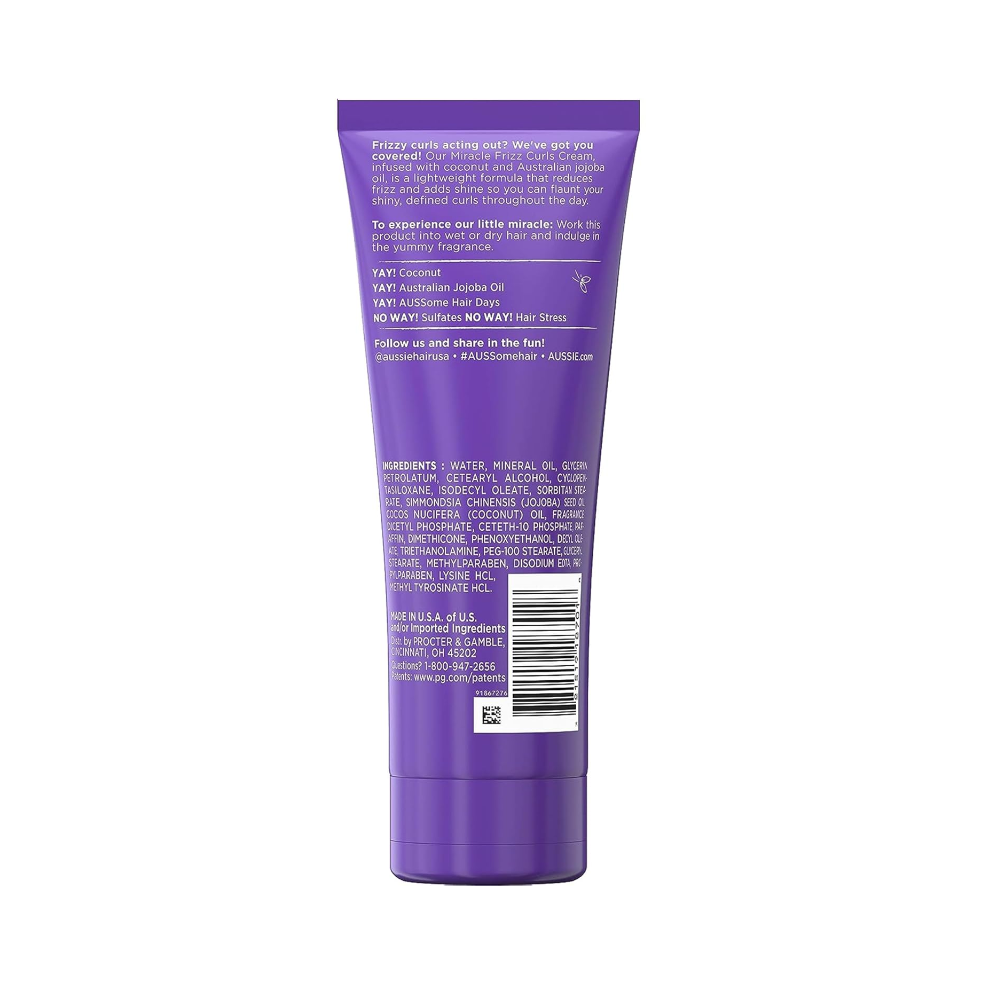 Aussie Miracle Curls Frizz Taming Curl Cream with Coconut & Jojoba (193g)