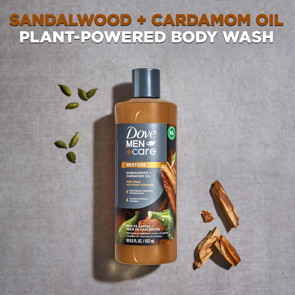 Dove Men+Care Plant-Powered Body Wash – Sandalwood + Cardamom Oil 532ml
