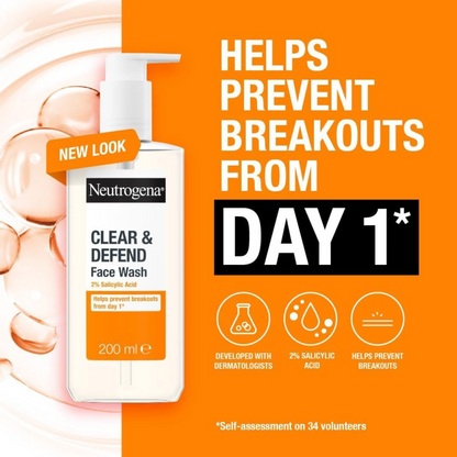 Neutrogena Clear and Defend 2% Salicylic Acid Face Wash 200ml
