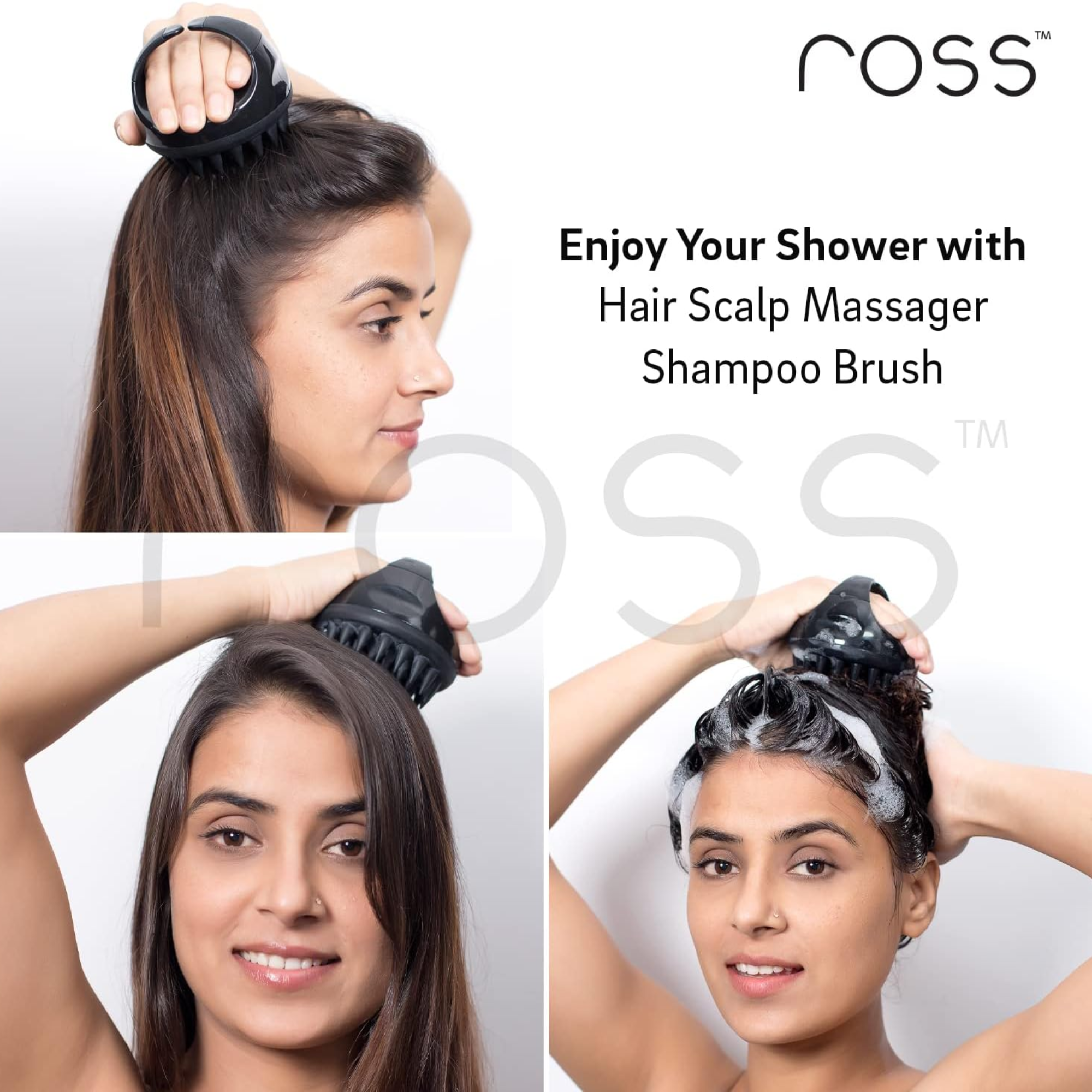 Ross Round Hair Scalp Manual Massager Black Shampoo Brush