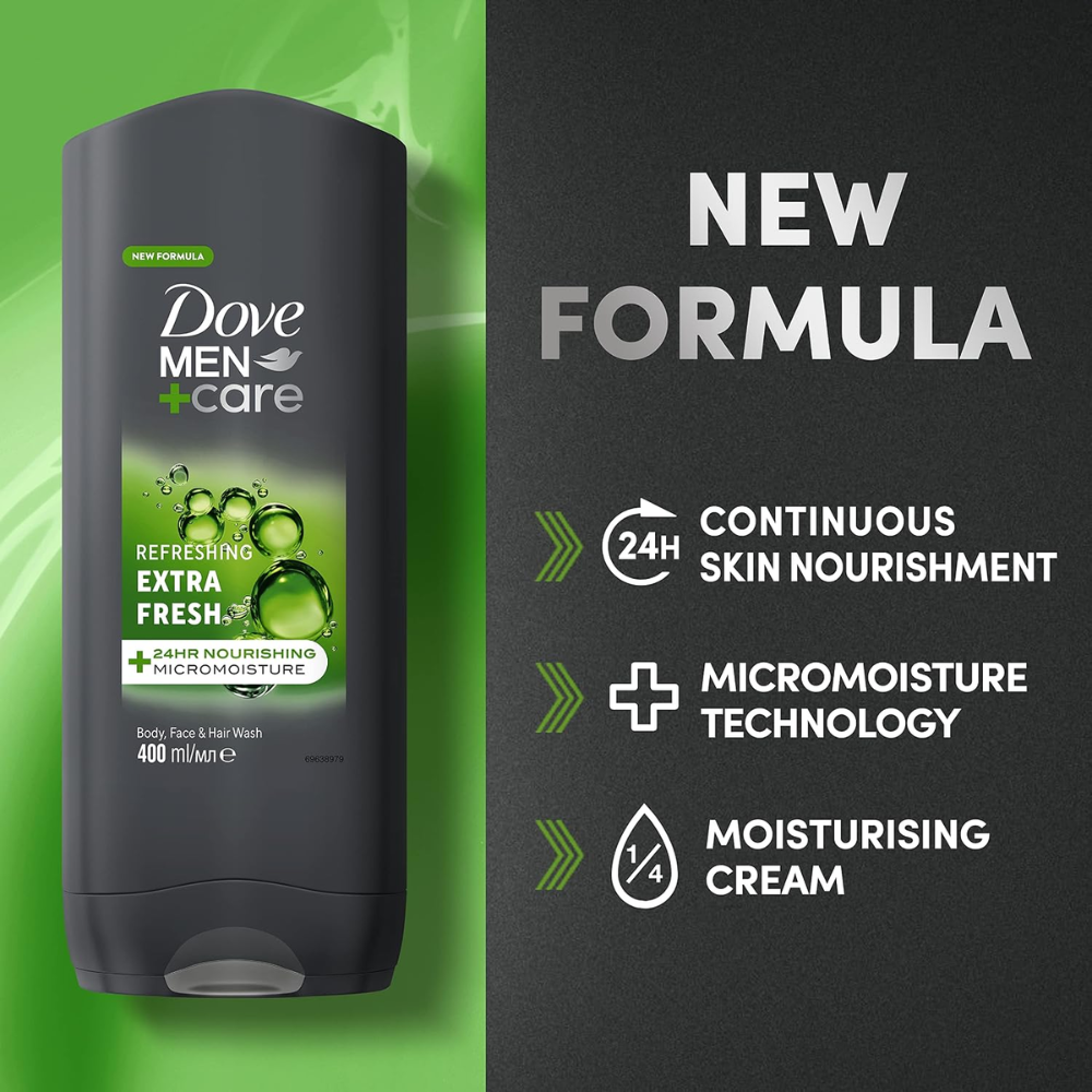 Dove Men+Care Refreshing Extra Fresh 3-in-1 Hair, Body and Face Wash 400ml